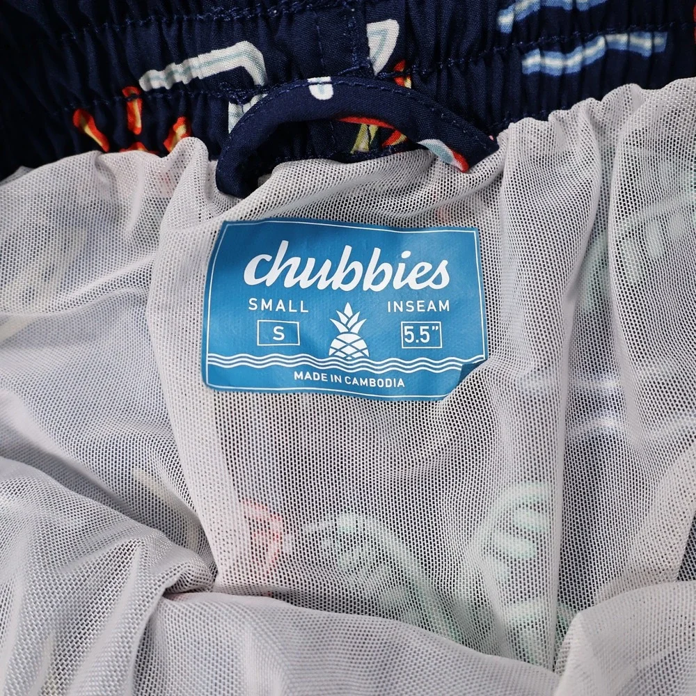 CHUBBIES Men's S Navy Neon Tropical Print 5.5